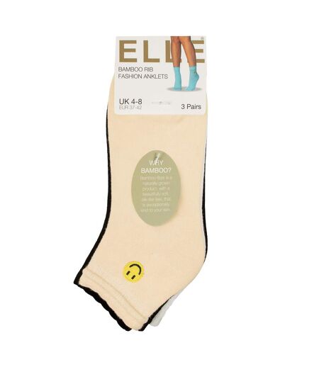 3 Pack Ladies Ribbed Anklet Socks with Frill Welt - Soft Stylish Everyday Fit