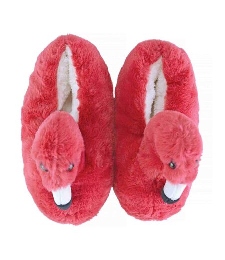 Ladies Novelty Pink Plush Flamingo Slippers
