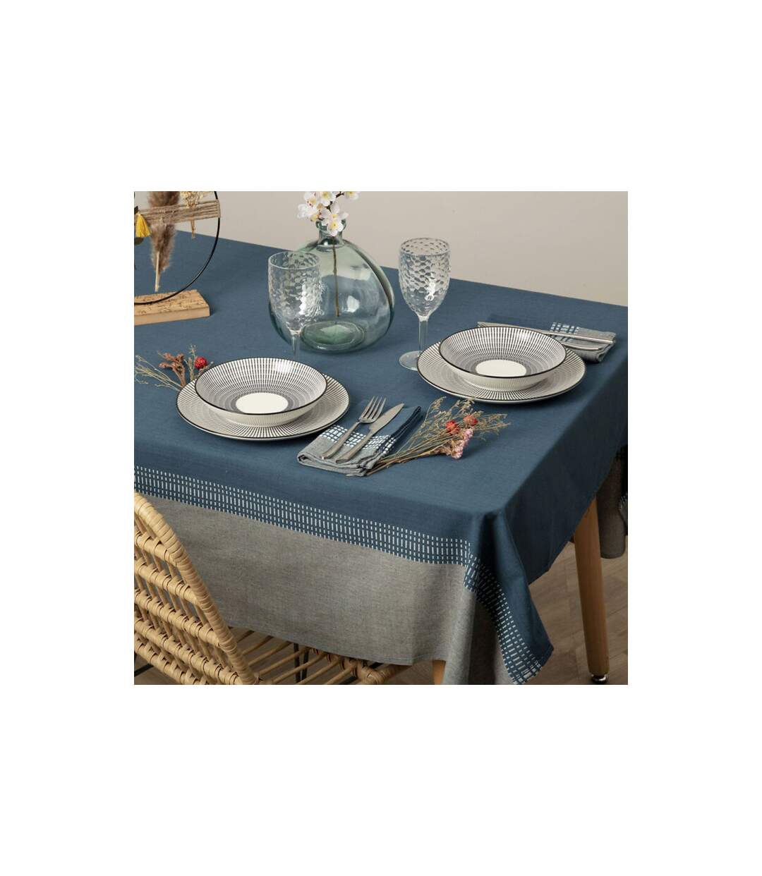 Nappe Déco Imprimée Dolly 150x250cm Bleu Canard-3