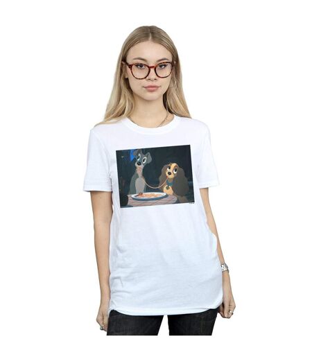 Disney Femme/Ladies Lady And The Tramp Spaghetti Slurp Cotton Boyfriend T-Shirt (Blanc) - UTBI49456