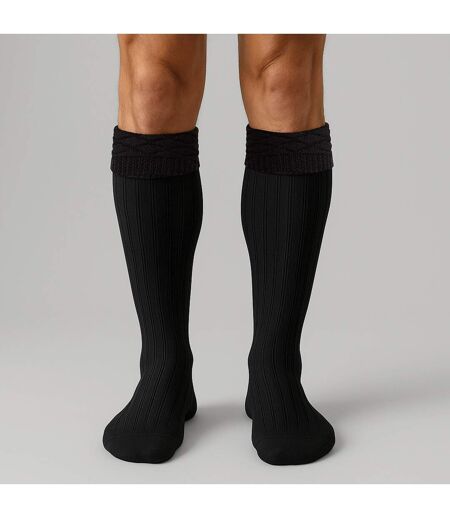 Mens Premium Wool Kilt Socks Knee High Diamond Pattern Turn Over Top