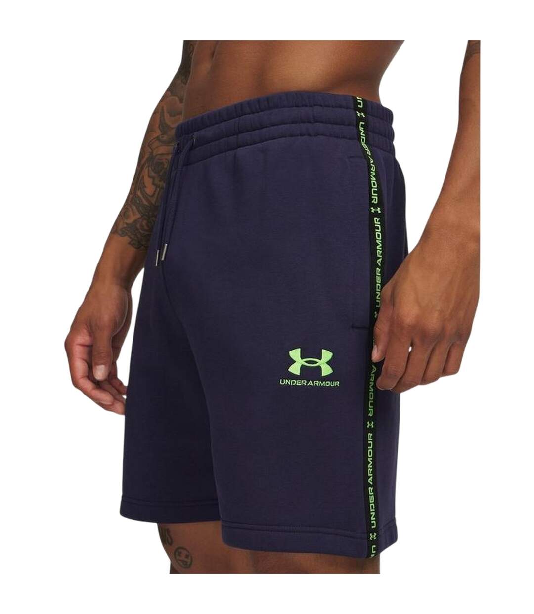 Mens Icon Fleece Taped Sweat Shorts Navy Cyber Green Under Armour-4