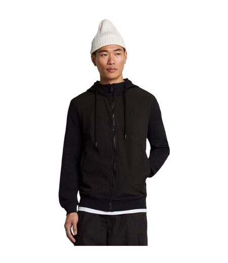 Mens Hybrid Softshell Full Zip Hoodie Black Lyle & Scott
