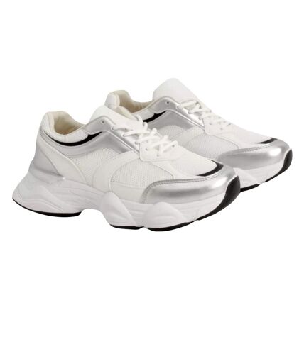 Womens/ladies hoops mesh sneakers white/silver Where´s That From