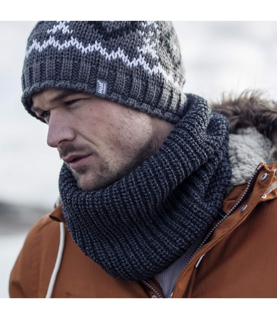 Mens Winter Warm Fleece Lined Chunky Knit Thermal Neck Warmer-4