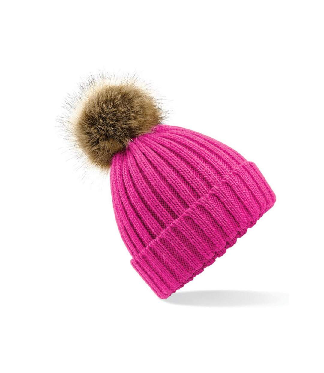 Bonnet En Tricot Pom Pom En Fausse Fourrure Fuchsia Beechfield-1