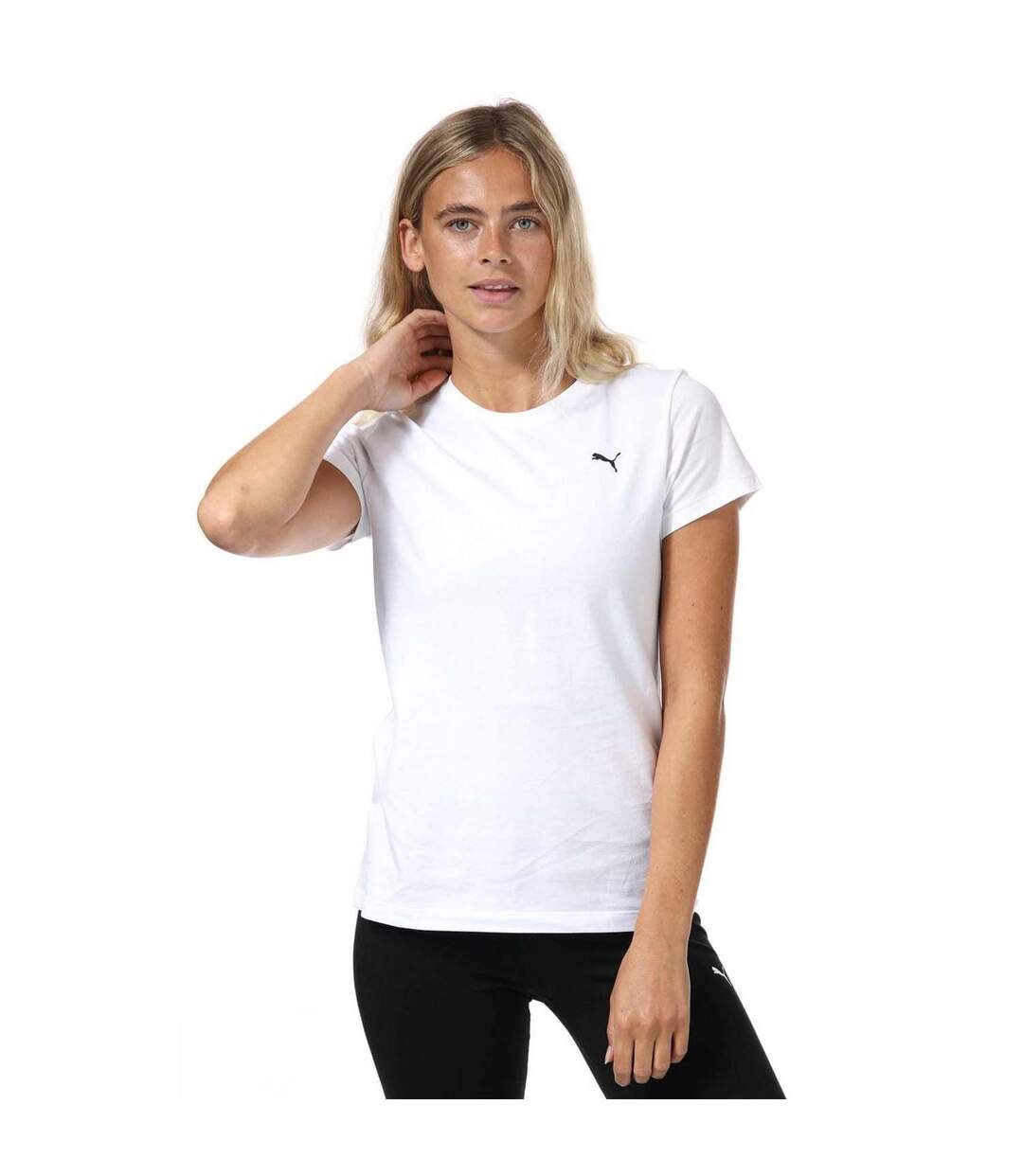 Womens/ladies Small Logo Cotton T-shirt White Puma-2