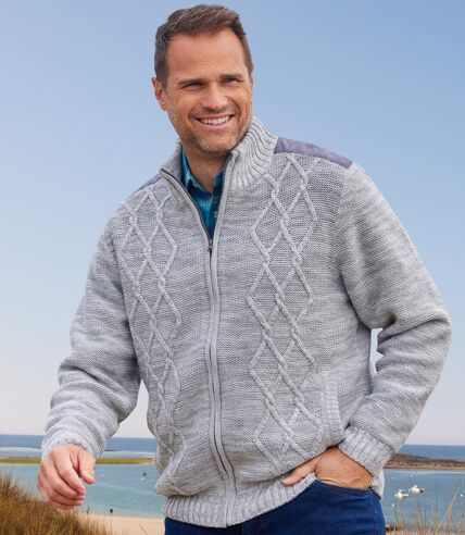 Pletený sveter na zips podšitý flísom