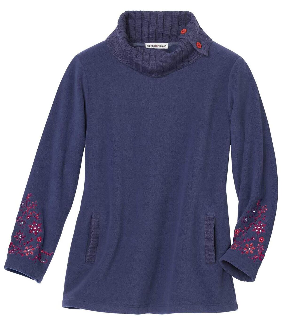 Women's Button-Neck Navy Fleece Sweater Atlas For Men