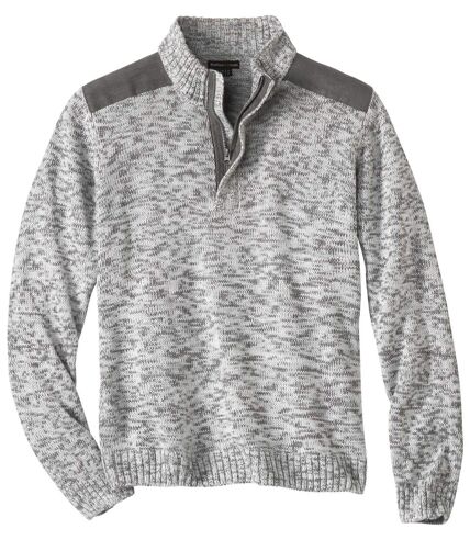 Šedý melírovaný pulovr se stojatým límcem na zip