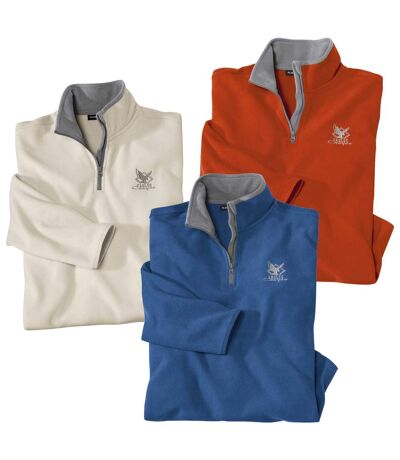 Pack of 3 Quarter-Zip Pullovers - Ecru Orange Blue 