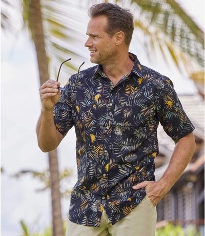 Men's Black Tropical Print Hawaiian Shirt