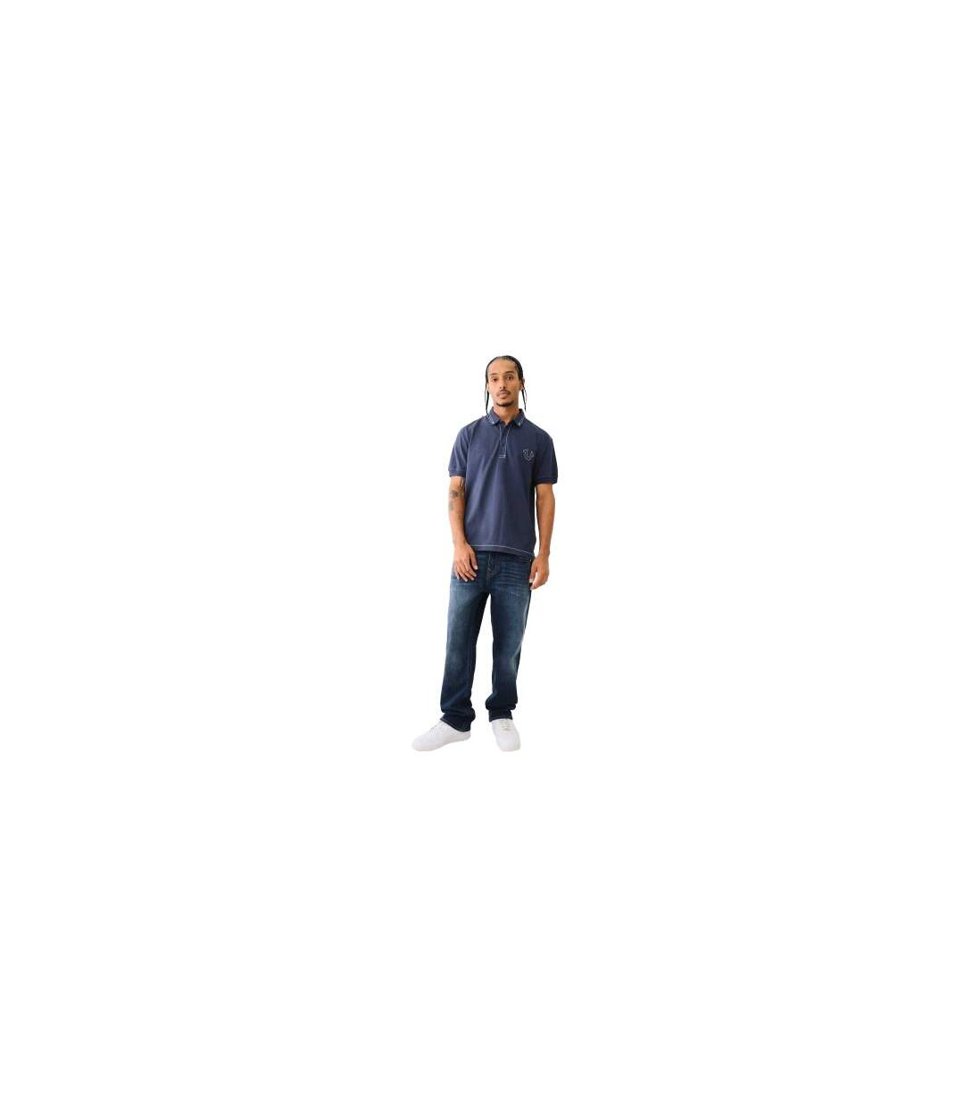 Mens Embroidered Logo Polo Shirt Dress Blue True Religion-1
