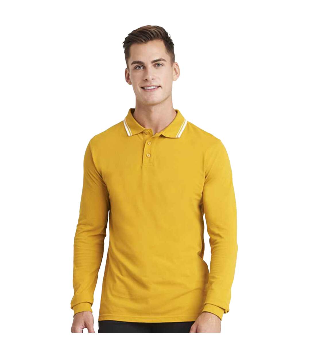 Polo homme moutarde / blanc Awdis-3