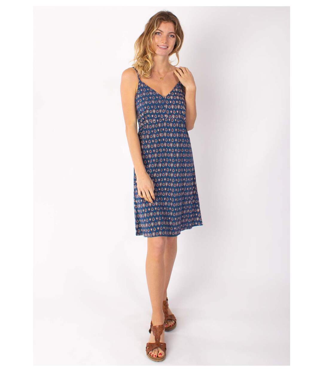 Robe courte fines bretelles BEA motif ethnique bleu Coton Du Monde-2