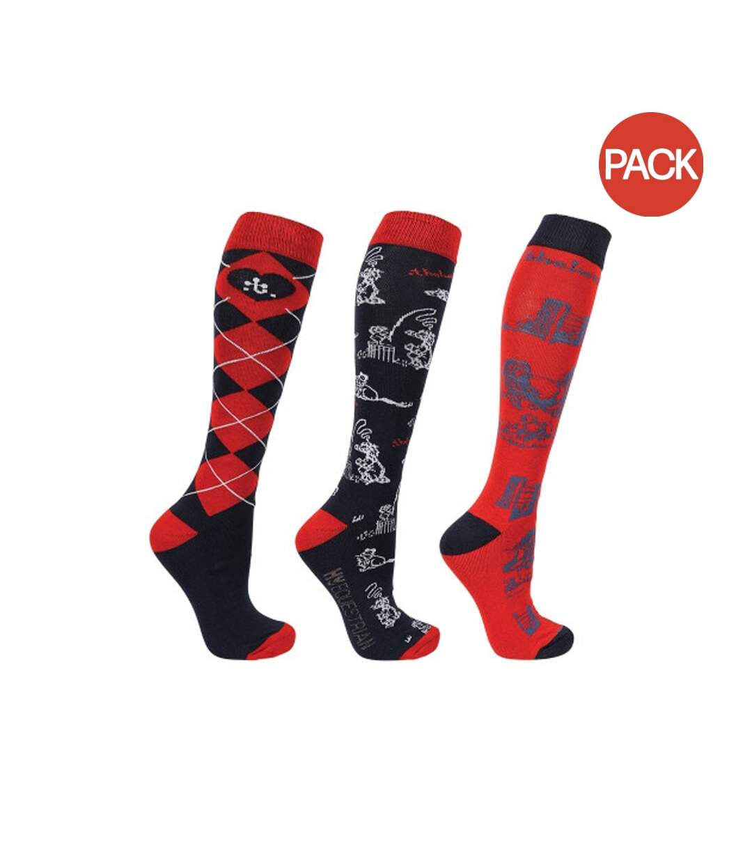 Pack of 3  Unisex adult practice makes perfect socks  red/navy Thelwell