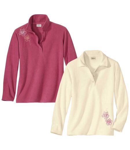 Pack of 2 Women's Embroidered Microfleece Jumpers - Pink White