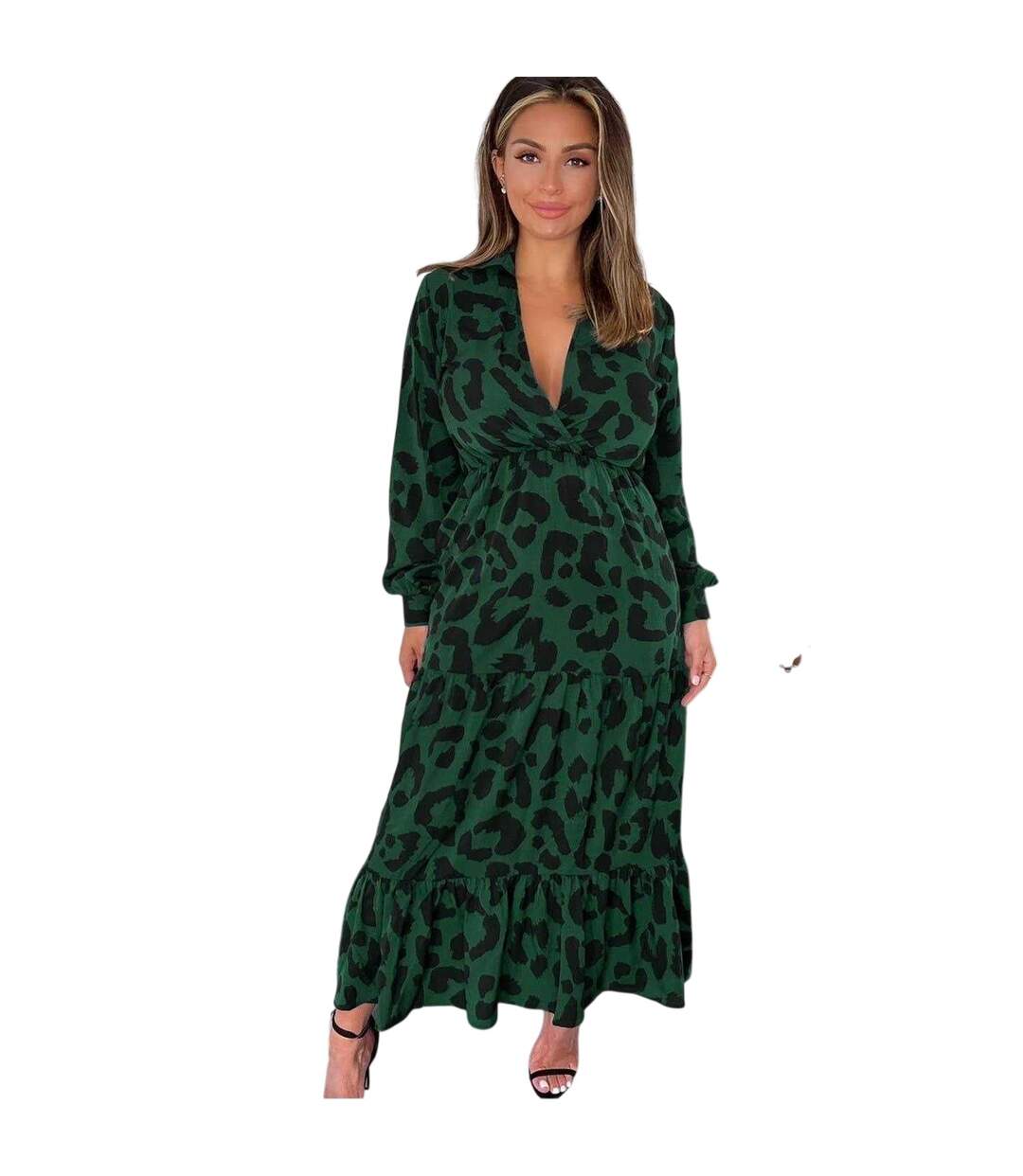 Robe À Smocks Manches Longues Motif/style Imprimé Léopard Femme Vert AX Paris-2