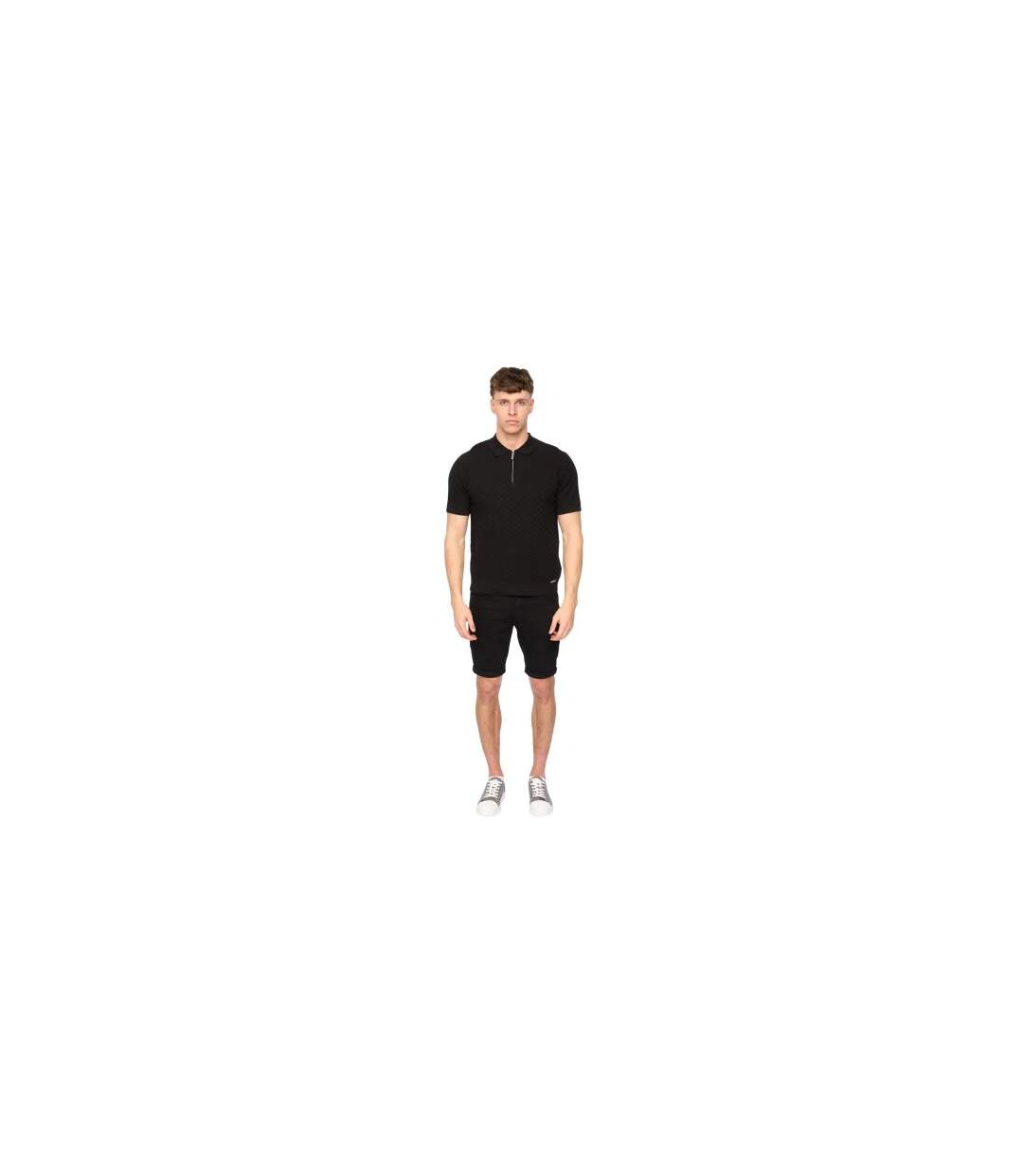 Mens Danvers Knitted Quarter Zip Polo Shirt Black Duck And Cover-1