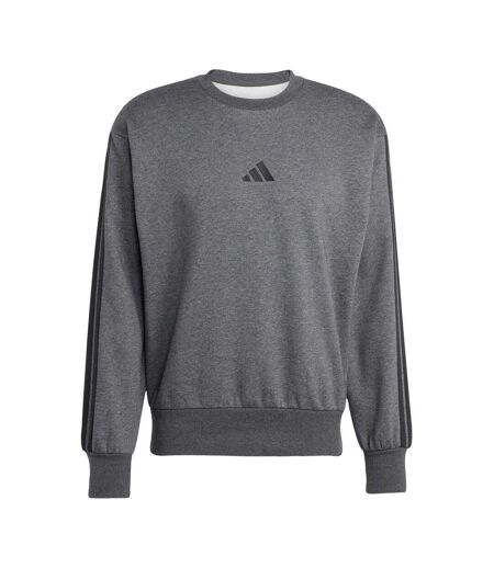 Mens Essentials 3 Stripes Fleece Sweatshirt Dark Grey Adidas