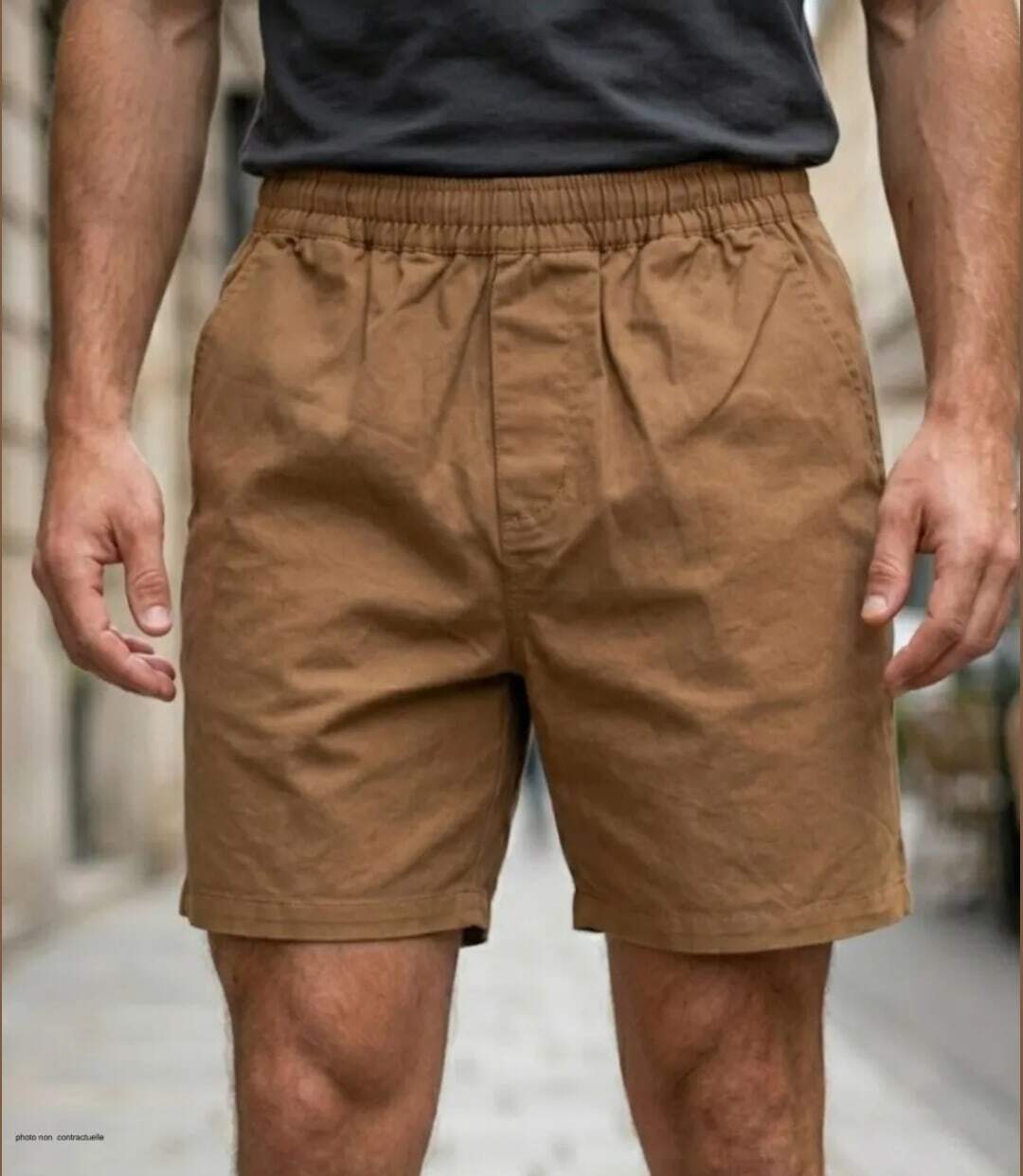 Short homme CHALLENGER BIVOUAC3 camel marron : le confort absolu du pur coton à taille élastiquée-1