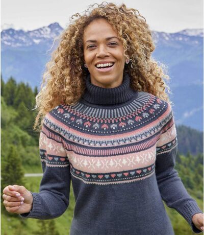 Women's Patterned Roll-Neck Sweater