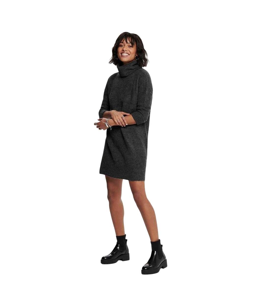 Robe Pull Femme Gris Foncé Chiné Only-1