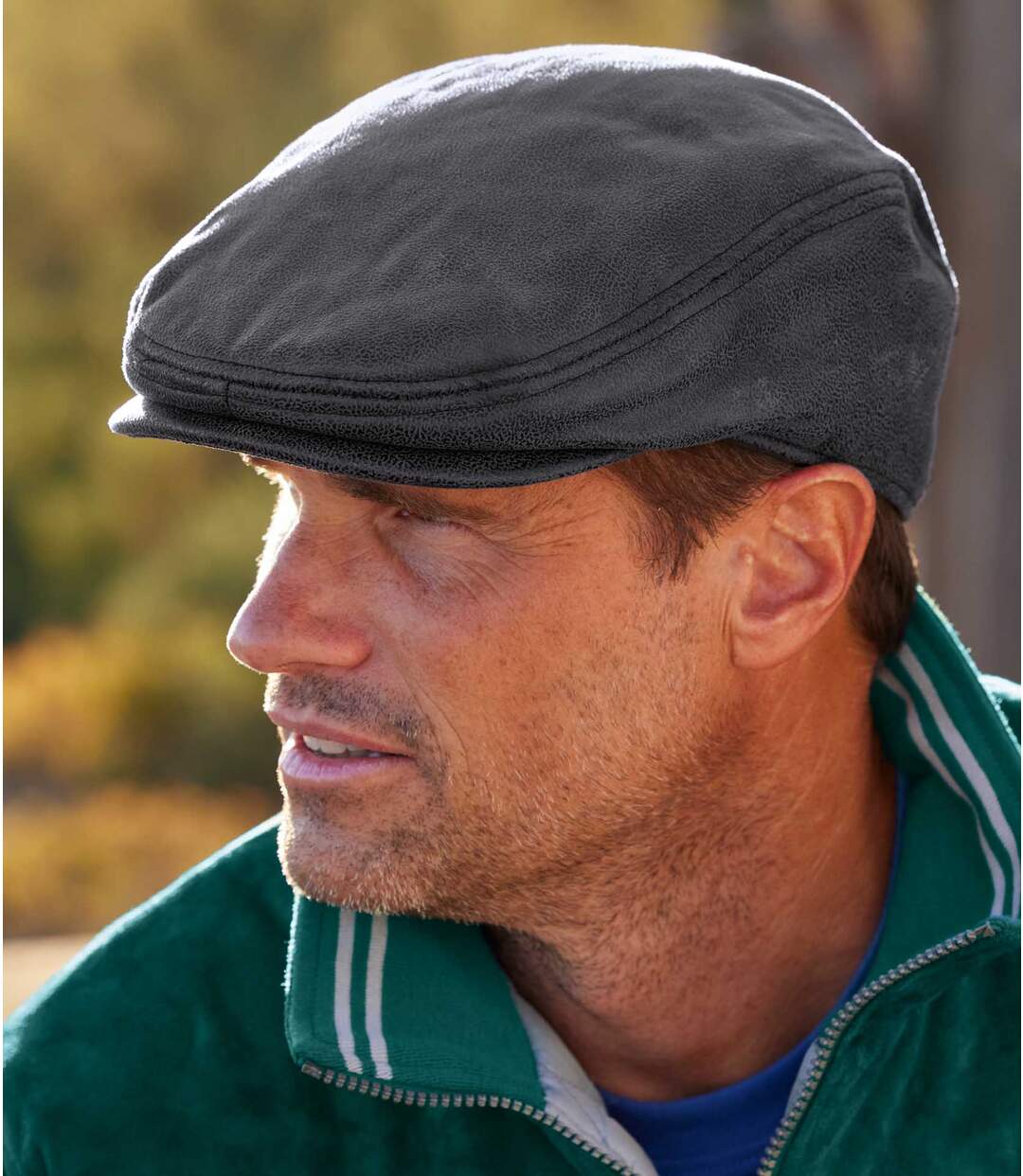 Men's Grey Faux-Suede Flat Cap-1