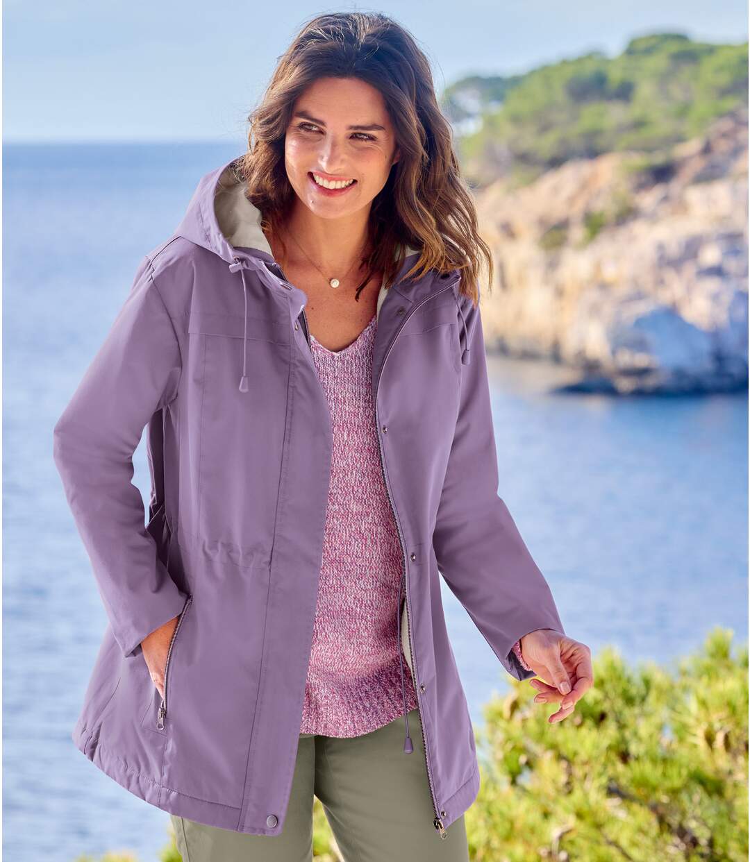 Women's Purple Fleece-lined Hooded Parka - Water-Repellent - Full Zip-1