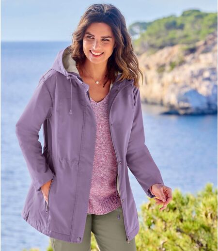 Women's Purple Fleece-lined Hooded Parka - Water-Repellent - Full Zip