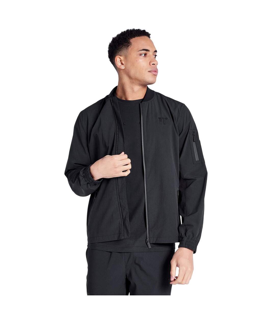 Mens Krypton Logo Full Zip Bomber Jacket Black 11 Degrees-4