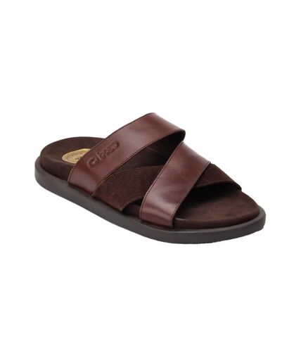 Mens ponza leather slip-on sandals dark brown Base London