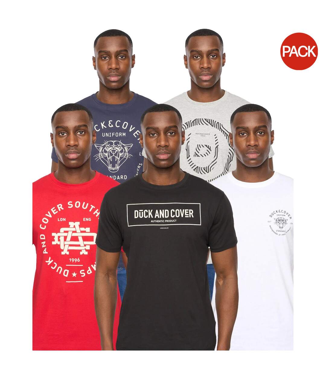 Pack Of 5  Mens Belvadier Crew Neck T-shirt  Multicoloured Duck And Cover-1