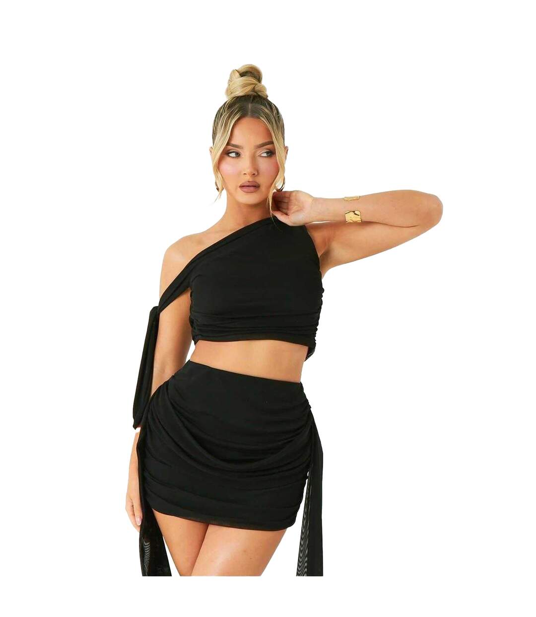 Womens/ladies Tie Detail Mesh Crop Top Black Missy Empire-2