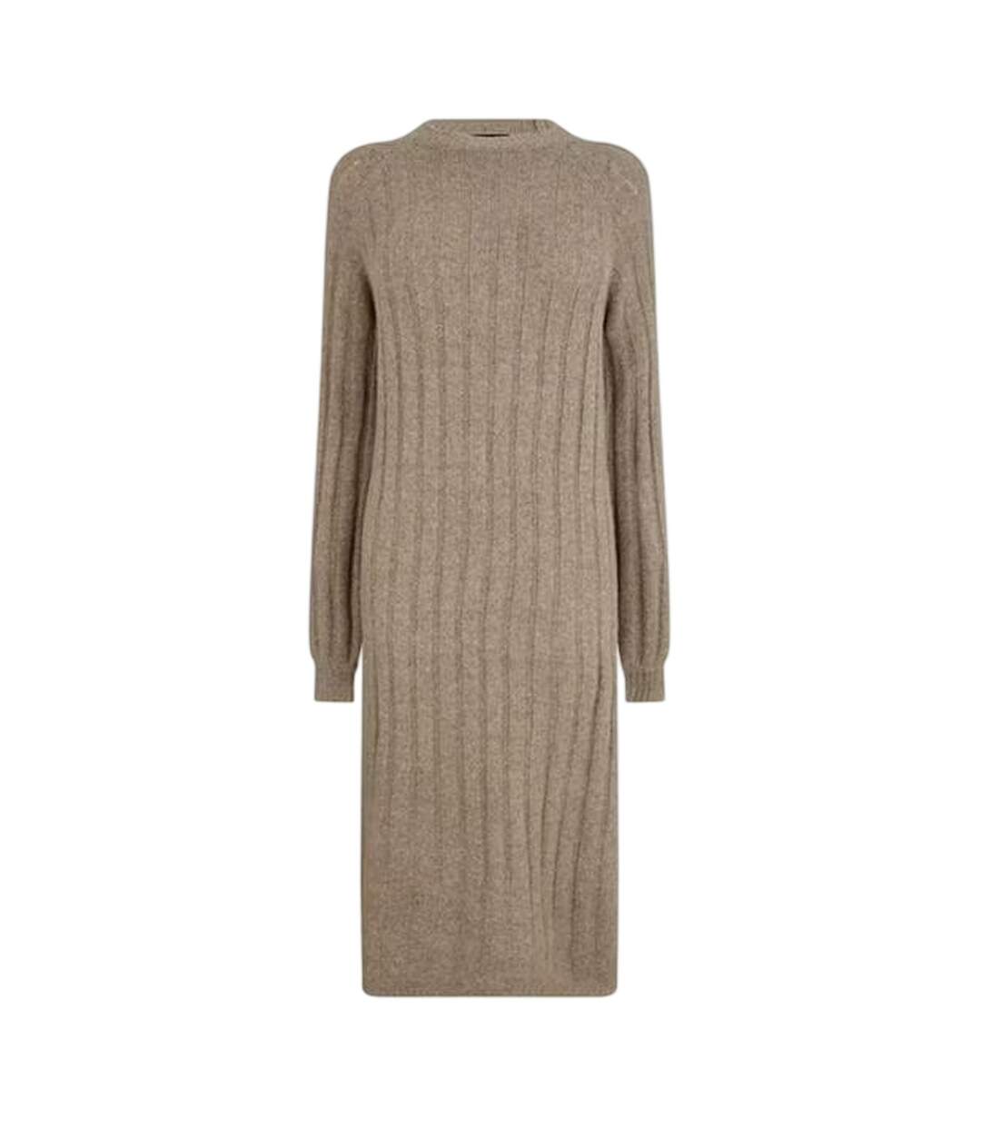 Robe Mi-longue Manches Longues Femme Gris Taupe Pieces-2