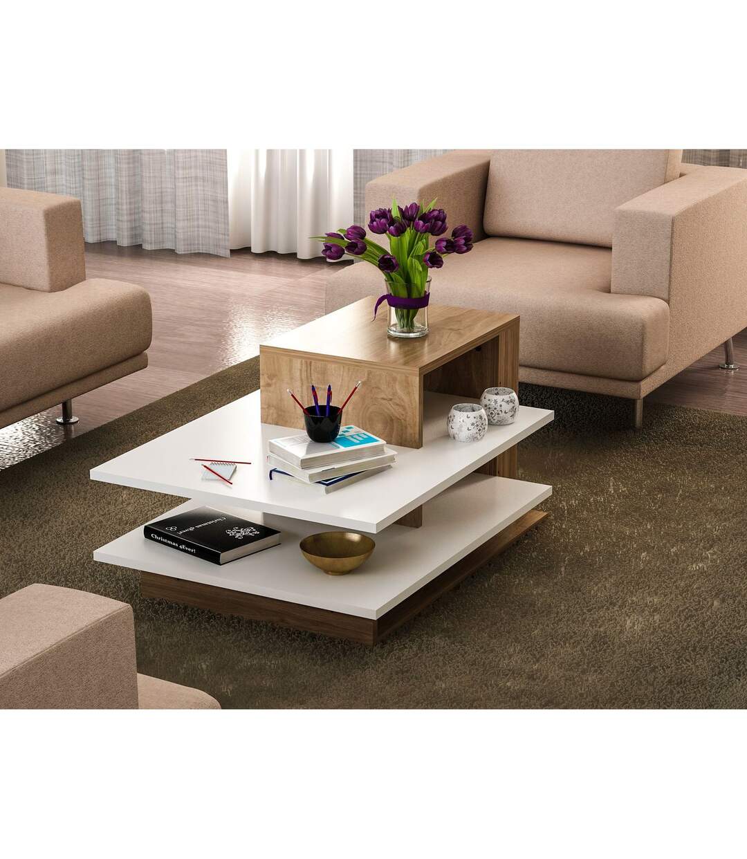 Table basse design scandinave Venüs - L. 85 x H. 43 cm - Marron noix-2