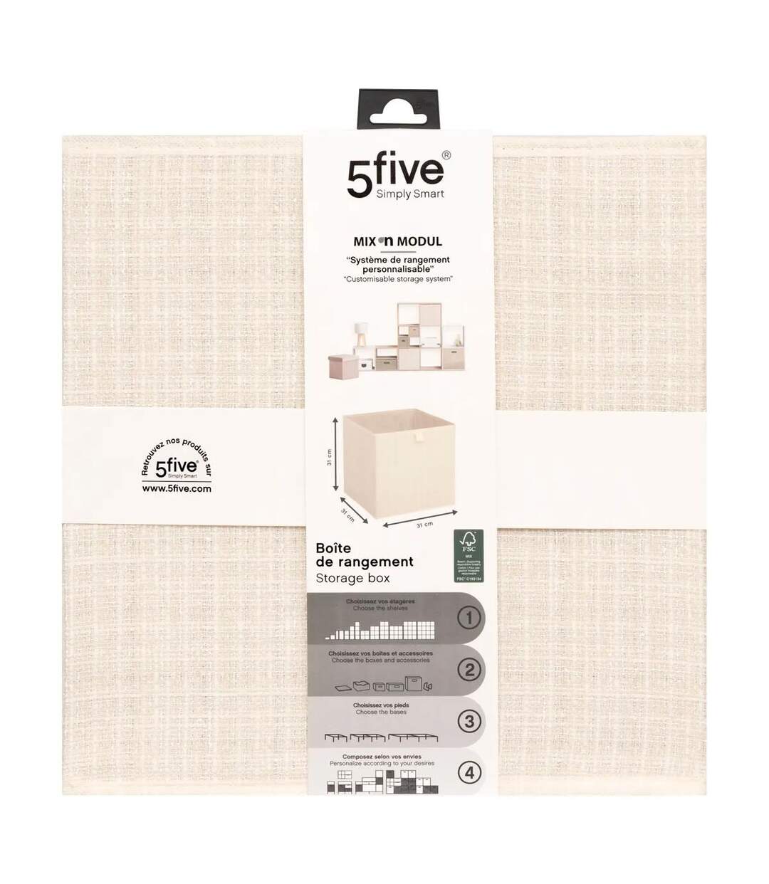 Boîte de Rangement Imprimé Tweed 31x31cm Beige-2
