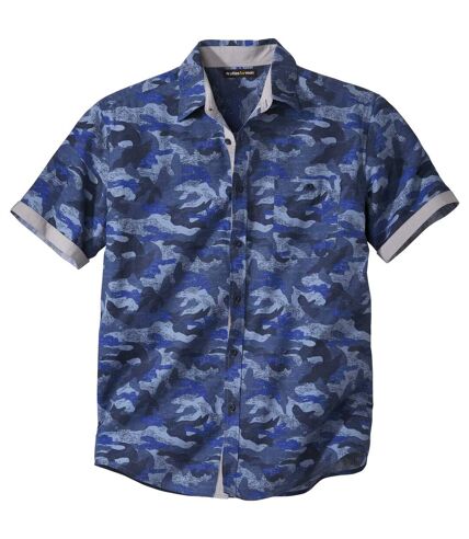 Men' Blue Camouflage Poplin Shirt