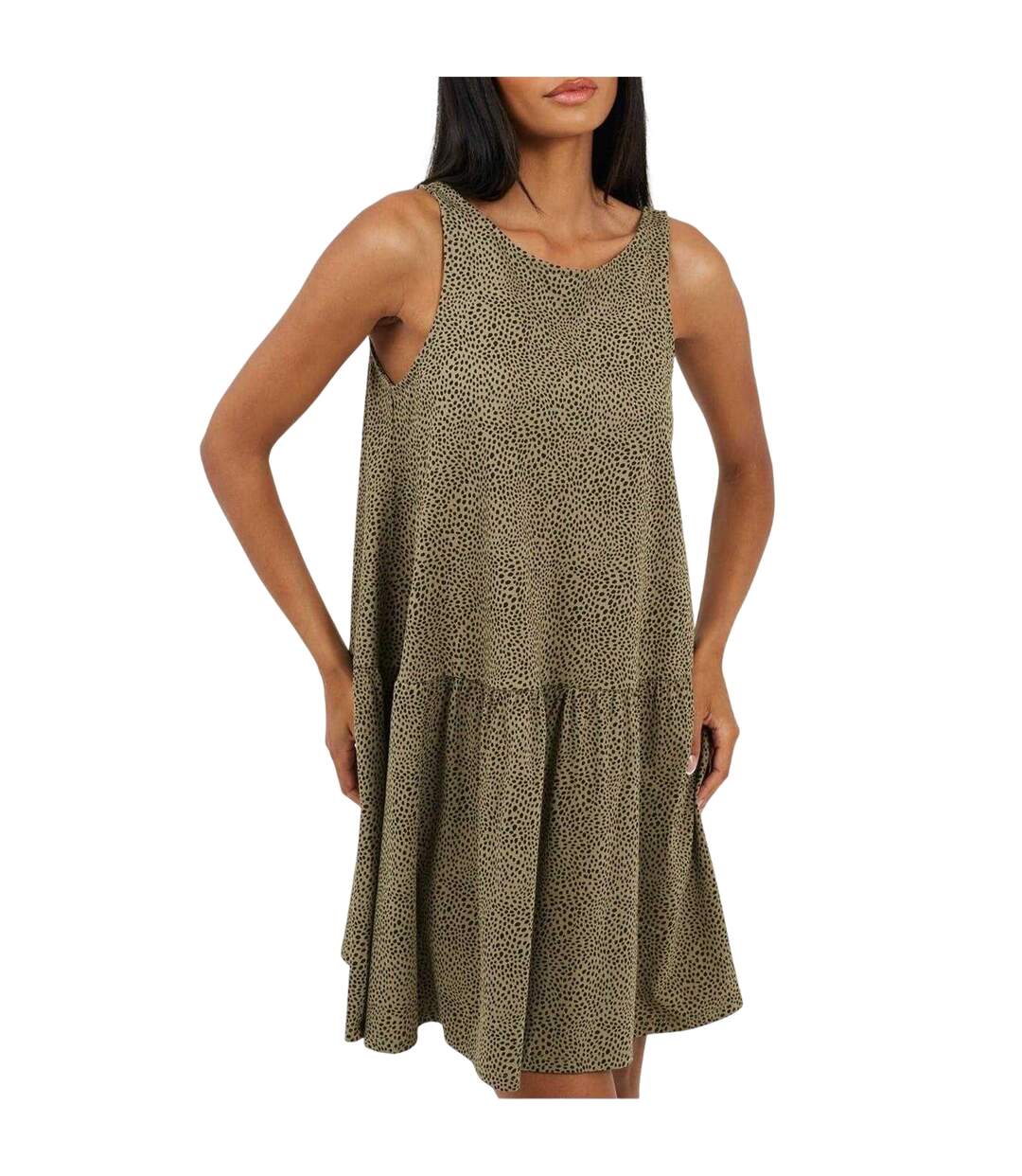 Womens/ladies Tiered V Neck Sleeveless Mini Dress Khaki Black Brave Soul-2