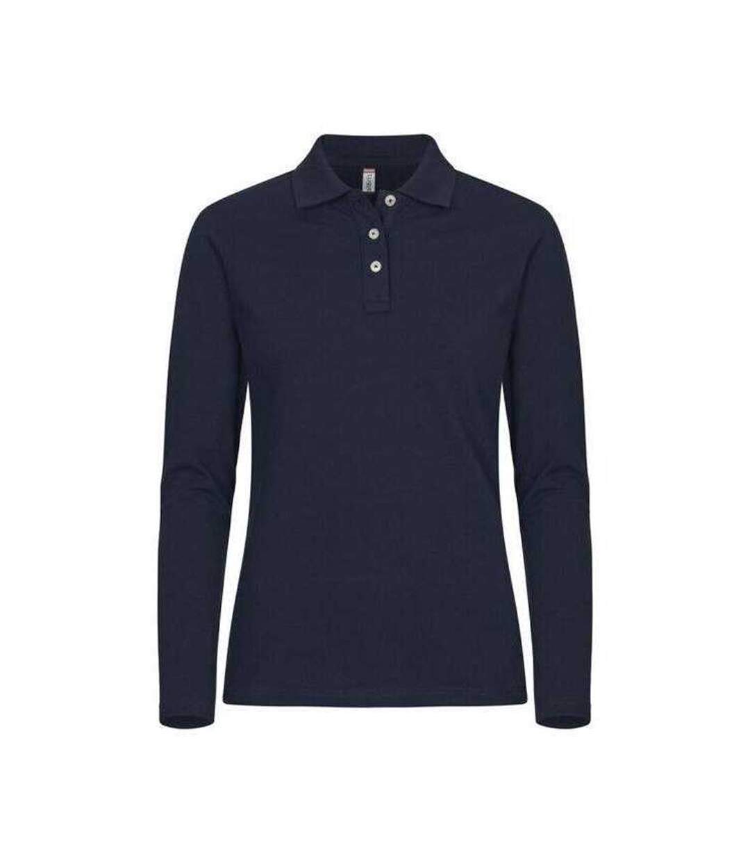 Polo Manches Longues Premium Femme Bleu Marine Foncé Clique-1