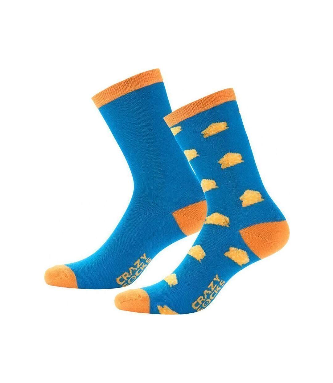 CRAZYSOCKS Lot de 2 paires de Chaussettes Homme Coton Bio FOODBE Cheese Bleu-1