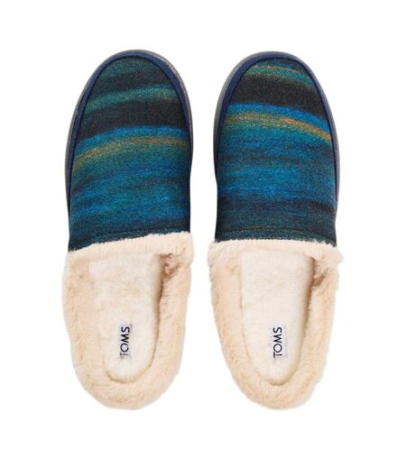 Womens/ladies Faux Shearling Flat Slippers Blue Toms