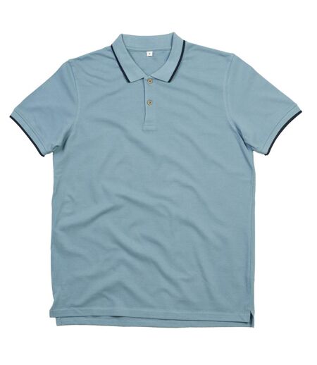 Mens tipped polo shirt light denim/navy Mantis