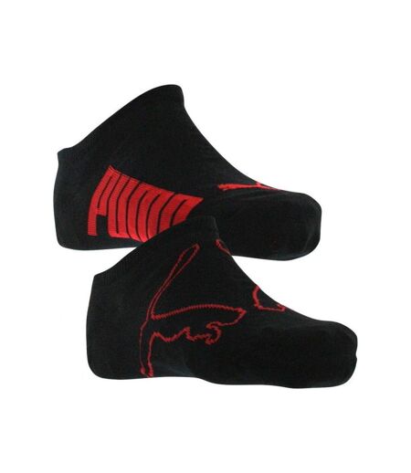 PUMA Lot de 2 paires de Socquettes Mixte Coton LIFESTYLE Noir Rouge