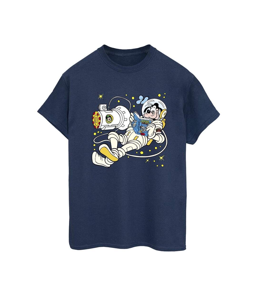 Disney Womens/Ladies Goofy Reading In Space Cotton Boyfriend T-Shirt (Bleu marine) - UTBI48694-1