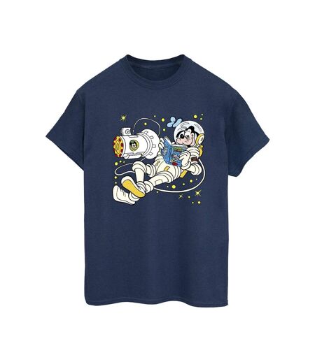 Disney Womens/Ladies Goofy Reading In Space Cotton Boyfriend T-Shirt (Bleu marine) - UTBI48694