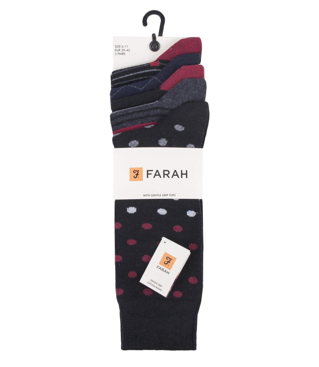 Farah - 5 Pack Mens Thin Breathable Classic Patterned Soft Top Office Cotton Dress Socks-2