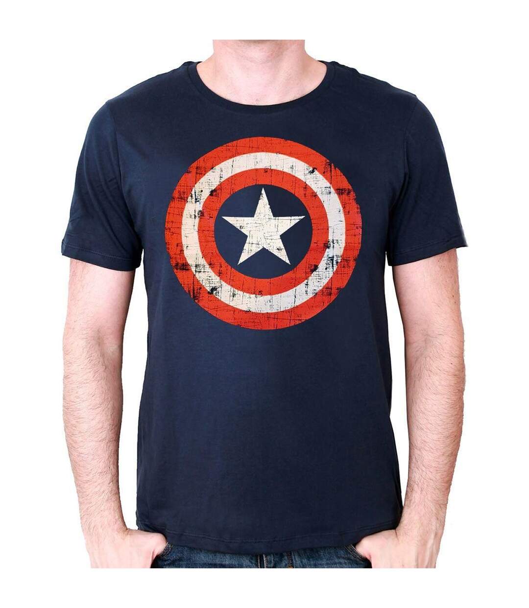 T-shirt Motif/style Logo Homme Bleu Marine Captain America-1