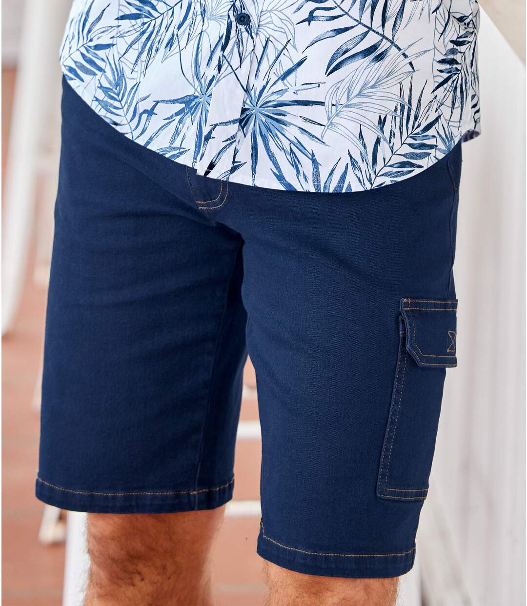 Bermuda cargo en jean homme - bleu