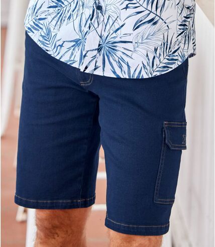Men's Dark Blue Denim Cargo Shorts